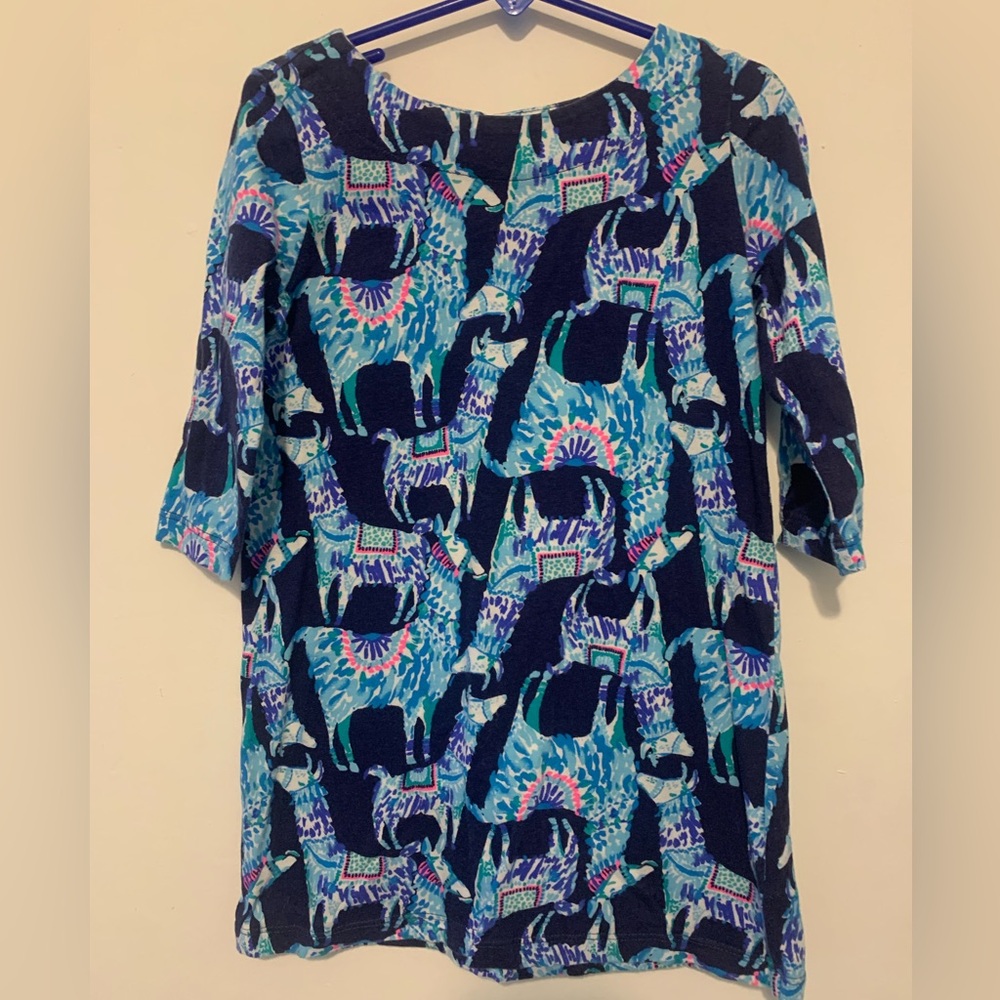 Lilly Pulitzer Boatneck Knit Dress - Girls - Size:4-5 - Blue Llama pattern